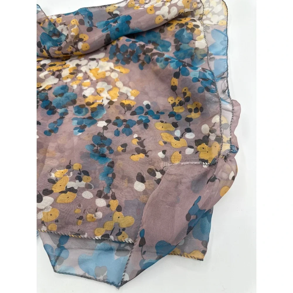 Womens Floral Sheer Lightweight Scarf Mauve Blue Yellow Rectangular Wrap